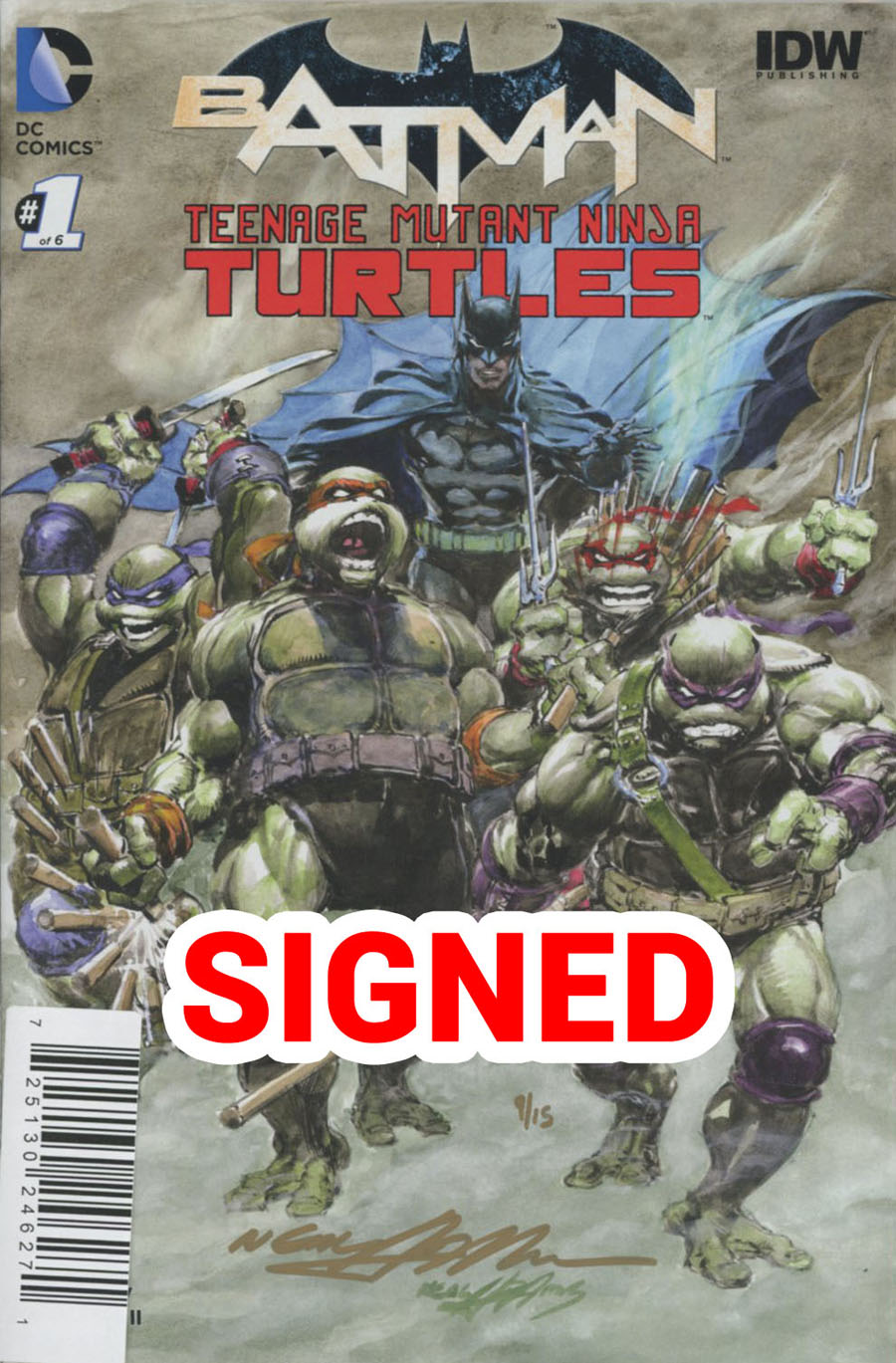 Batman Teenage Mutant Ninja Turtles #1 Cover J DF Exclusive Neal Adams Color Variant Cover Ultra-Limited Gold Elite Series Signed By Neal Adams