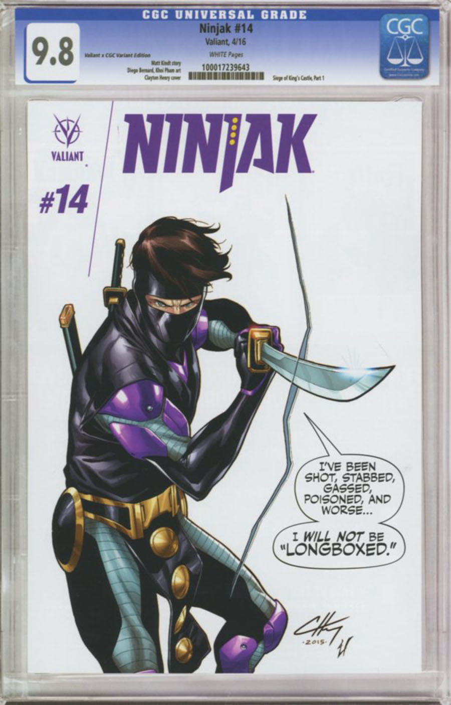 Ninjak Vol 3 #14 Cover D Variant Clayton Henry Valiant x CGC Replica Cover