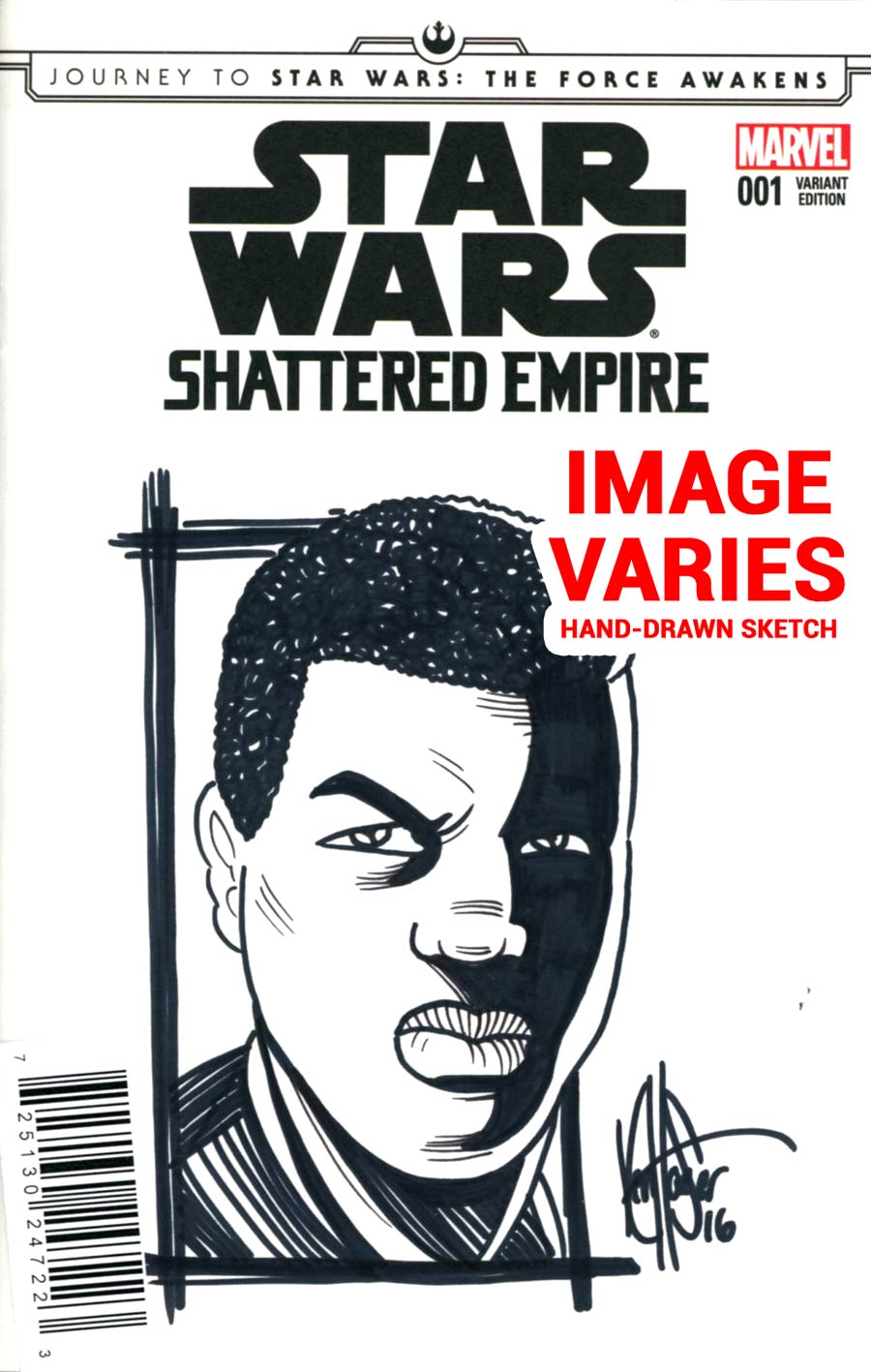 Journey To Star Wars Force Awakens Shattered Empire #1 Cover H DF Finn Sketch Signed & Remarked By Ken Haeser