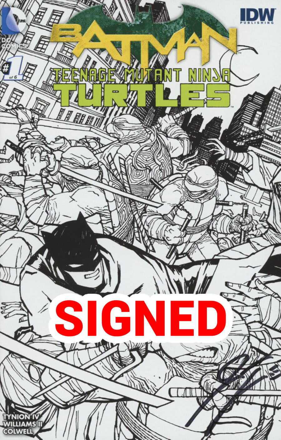 Batman Teenage Mutant Ninja Turtles #1 Cover R Midtown Exclusive Cliff Chiang B&W Variant Cover Signed By James Tynion IV
