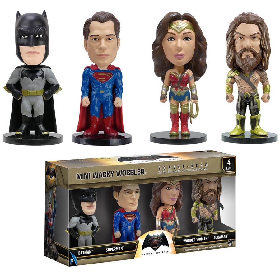 Batman v Superman Dawn Of Justice Batman Superman Wonder Woman Aquaman Mini Wacky Wobbler Set