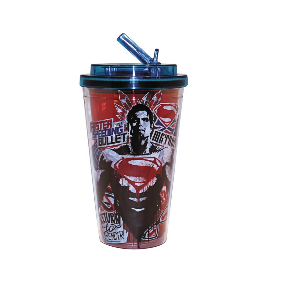 Batman v Superman Dawn Of Justice 16-Ounce Cold Cup With Flip Straw - Superman