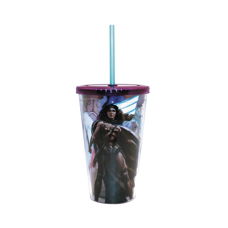 Batman v Superman Dawn Of Justice 16-Ounce Cold Cup With Flip Straw - Wonder Woman