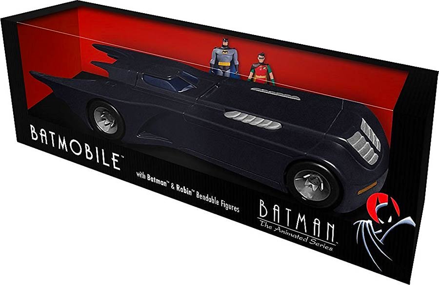 DC Comics 14-Inch Batman The Animated Series Batmobile With 3-Inch Batman And Robin Bendable Figures