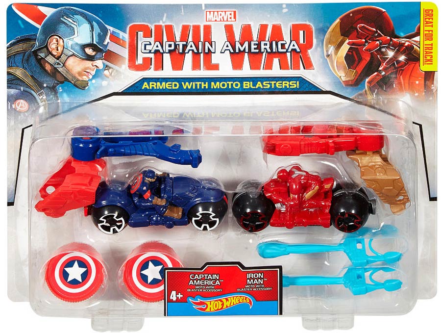 Hot Wheels Moto 1/64 Scale Die-Cast - Captain American Iron Man with Blaster Accessory 2-Pack