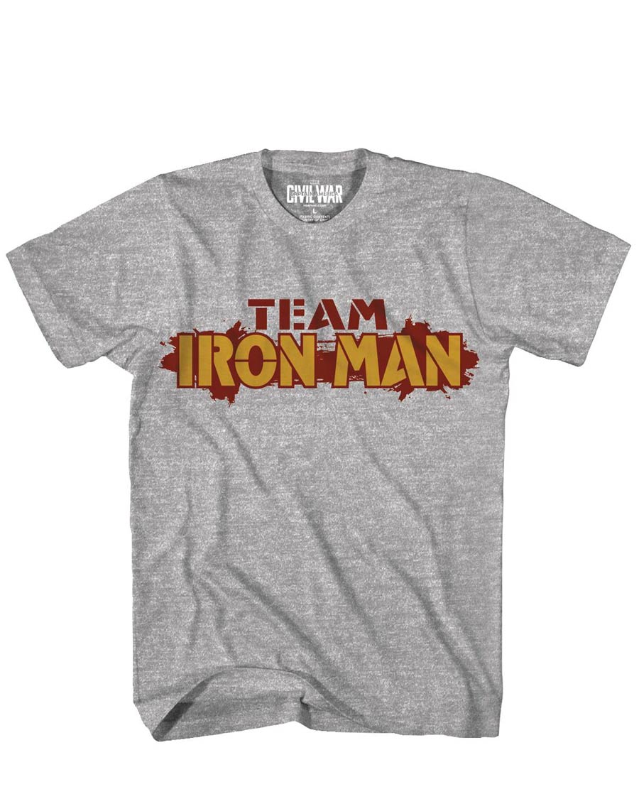 Captain America Civil War Team Iron Man Silver Heather T-Shirt Large
