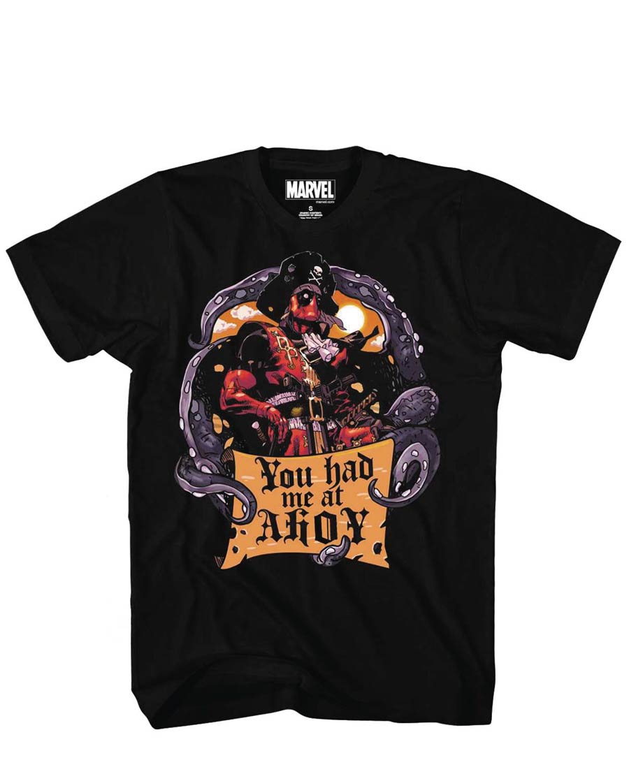 Deadpool You Had Me At Ahoy Black T-Shirt Large