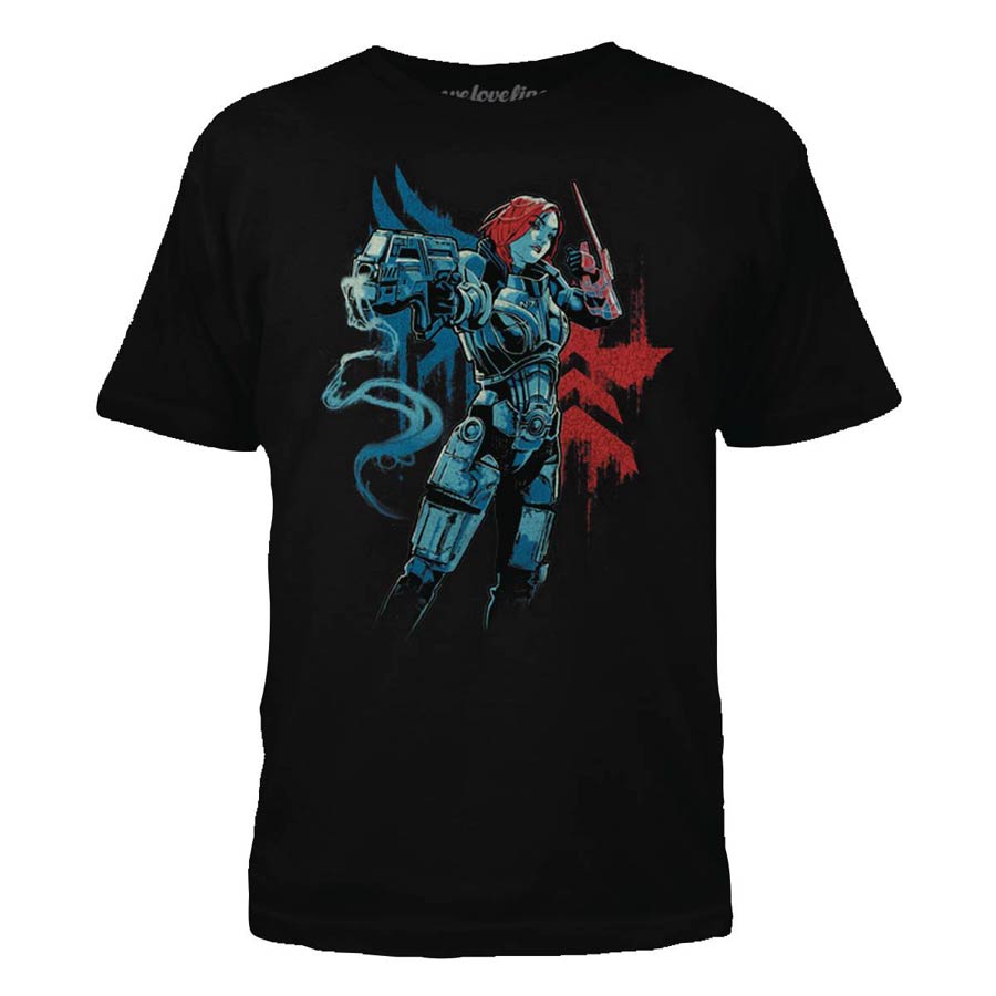 Mass Effect Shepard Fighting Pose Black T-Shirt Large