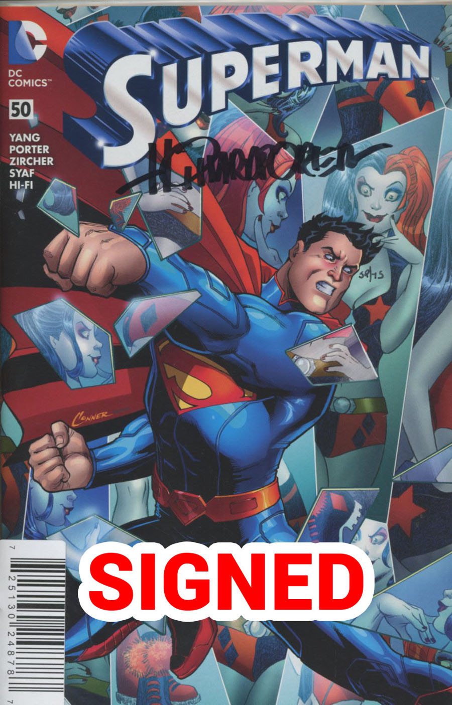 Superman Vol 4 #50 Cover J DF Exclusive Amanda Conner Harley Quinn Variant Cover Signed By Howard Porter