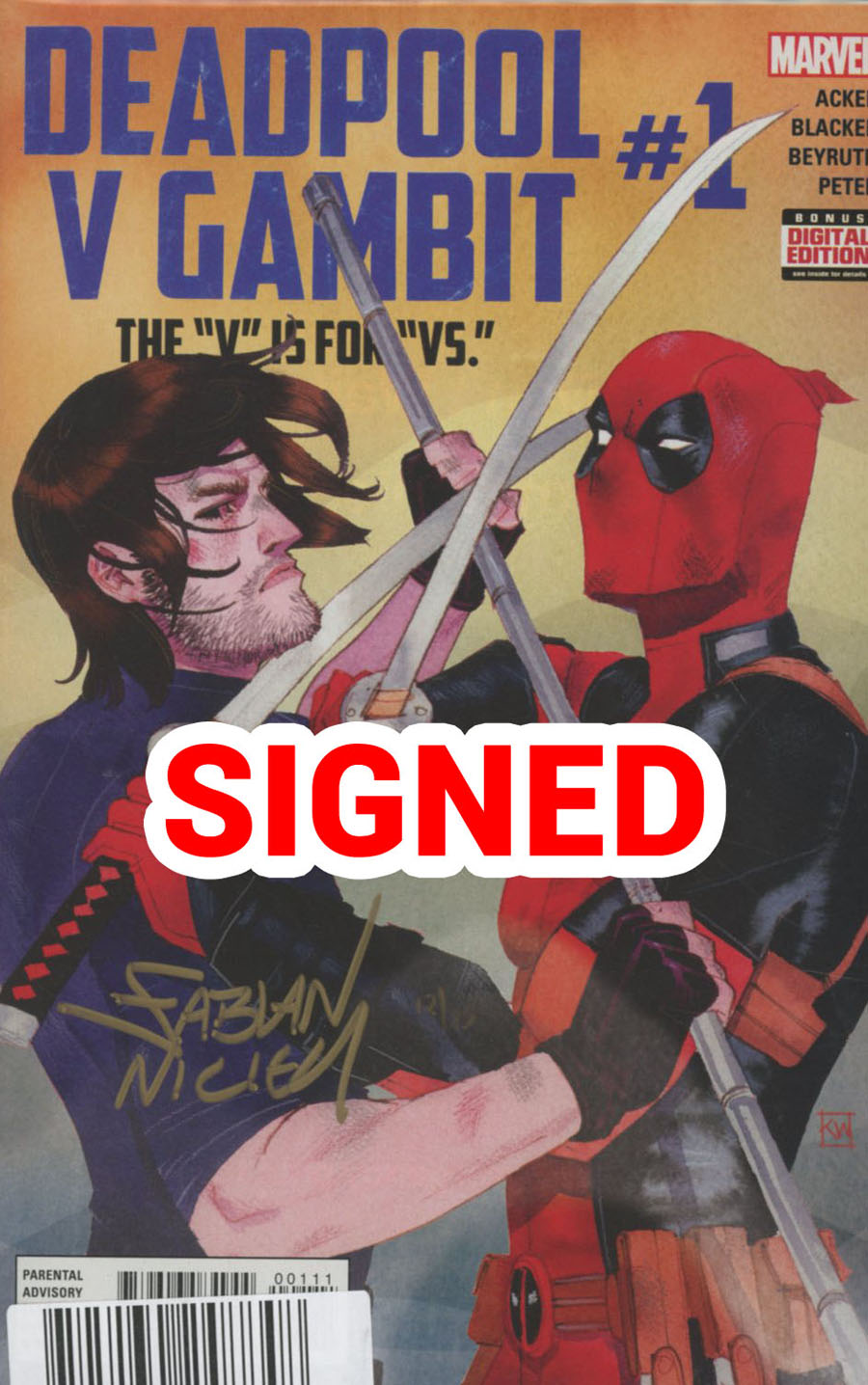 Deadpool v Gambit #1 Cover D DF Gold Signature Series Signed By Fabian Nicieza