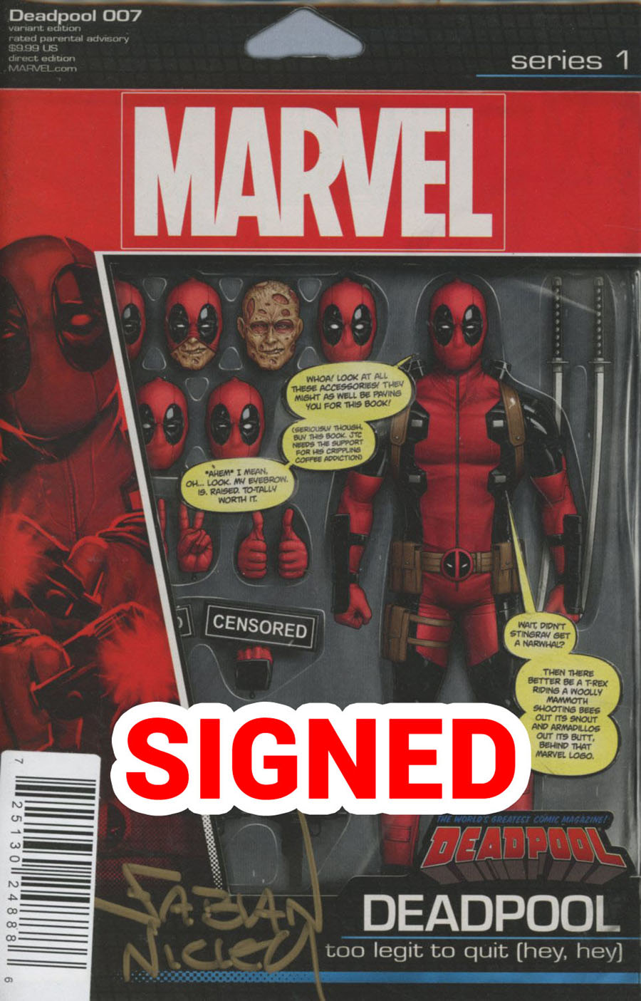 Deadpool Vol 5 #7 Cover J DF Action Figure Variant Cover Gold Signature Series Signed By Fabian Nicieza