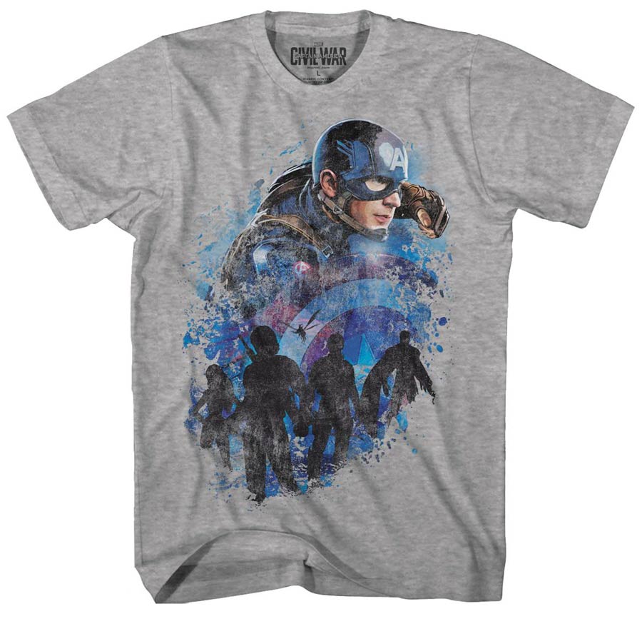 Captain America Civil War Cap Sector Heather Grey T-Shirt Large