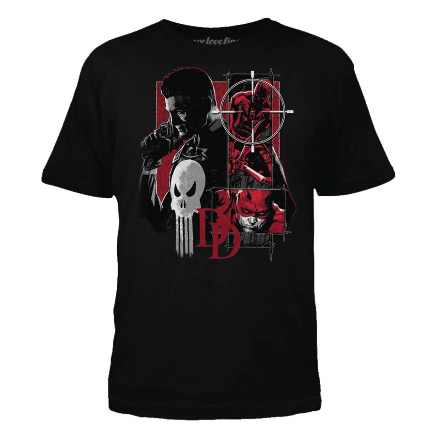 Daredevil Punisher Square Off Black T-Shirt Large