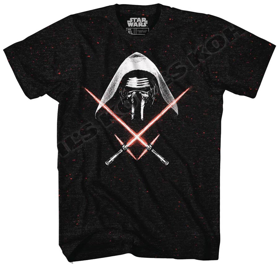 Star Wars Episode VII The Force Awakens Kylo Blades Black Red Confetti T-Shirt Large