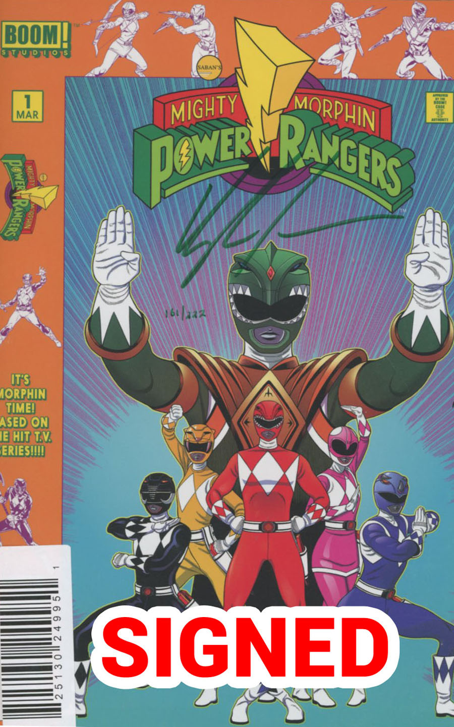 Mighty Morphin Power Rangers (BOOM Studios) #1 Cover J DF Party Variant Ultra-Limited Green Ranger Signature Series Signed By Kyle Higgins
