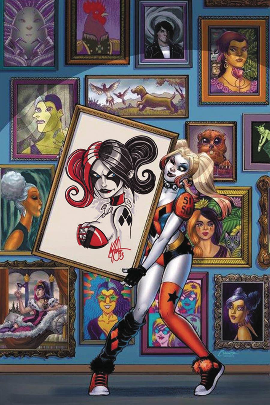 Harley Quinn And Her Gang Of Harleys #1 Cover E DF Amanda Conner Fill In The Frame Variant Cover Signed & Frank Tieri & Remarked By Ken Haeser