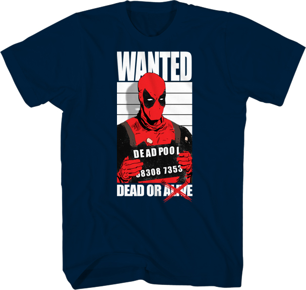 Deadpool Dead And Wanted Navy T-Shirt Large