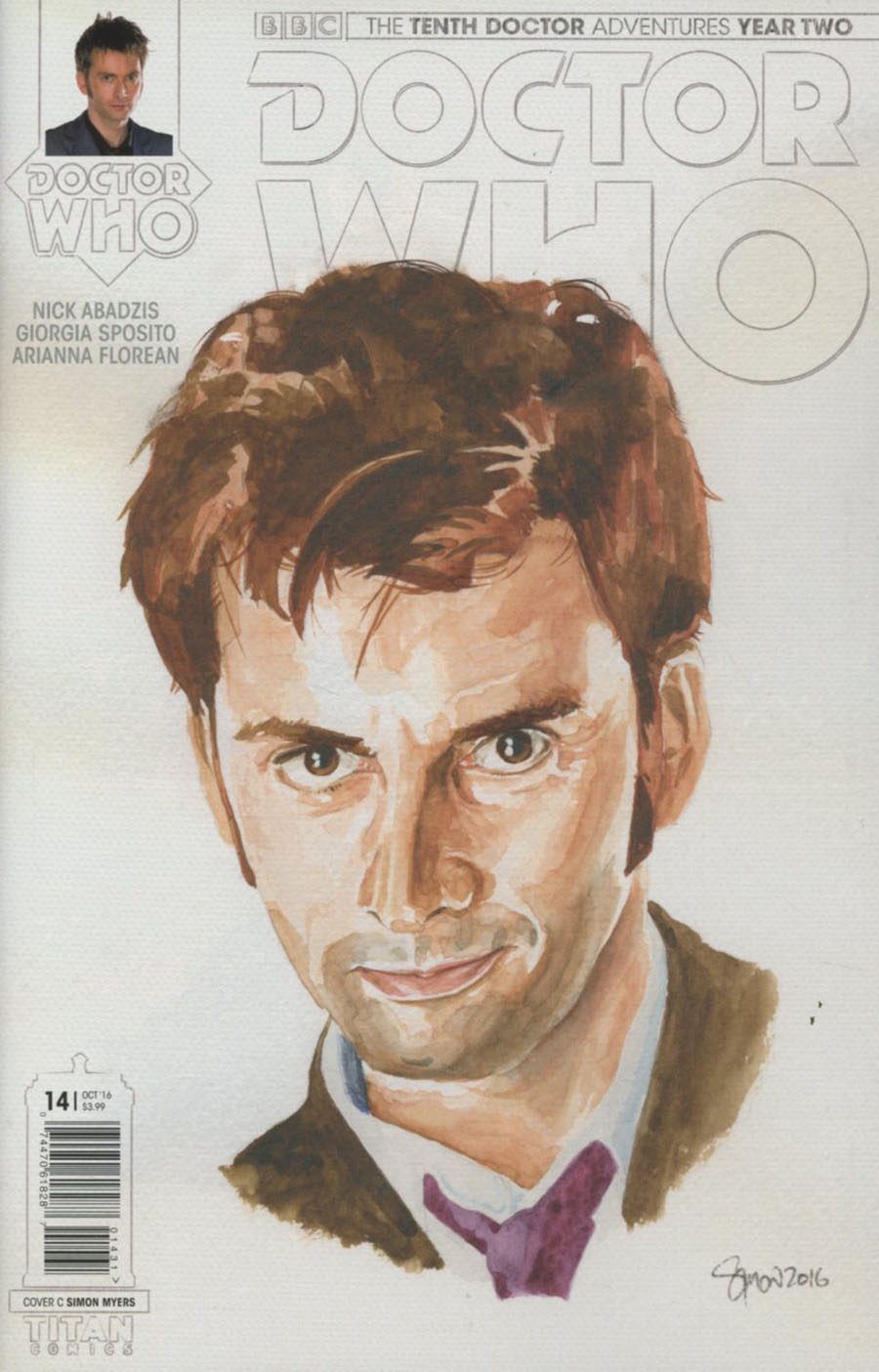 Doctor Who 10th Doctor Year Two #14 Cover C Variant Simon Myers Watercolor Cover