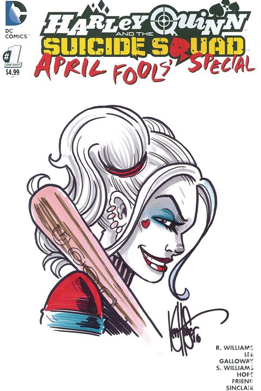 Harley Quinn And The Suicide Squad April Fools Special #1 Cover I DF Signed & Remarked With A Harley Quinn Color Sketch By Ken Haeser