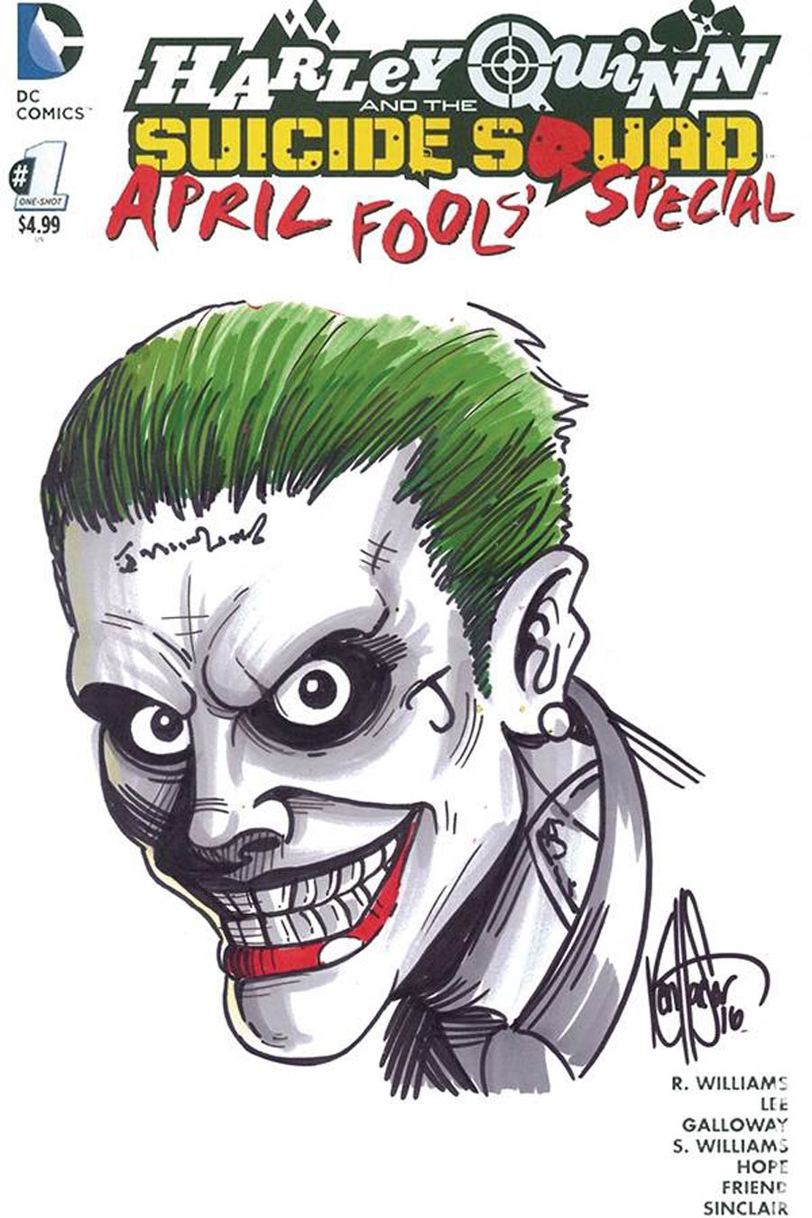 Harley Quinn And The Suicide Squad April Fools Special #1 Cover J DF Signed & Remarked With A Joker Color Sketch By Ken Haeser