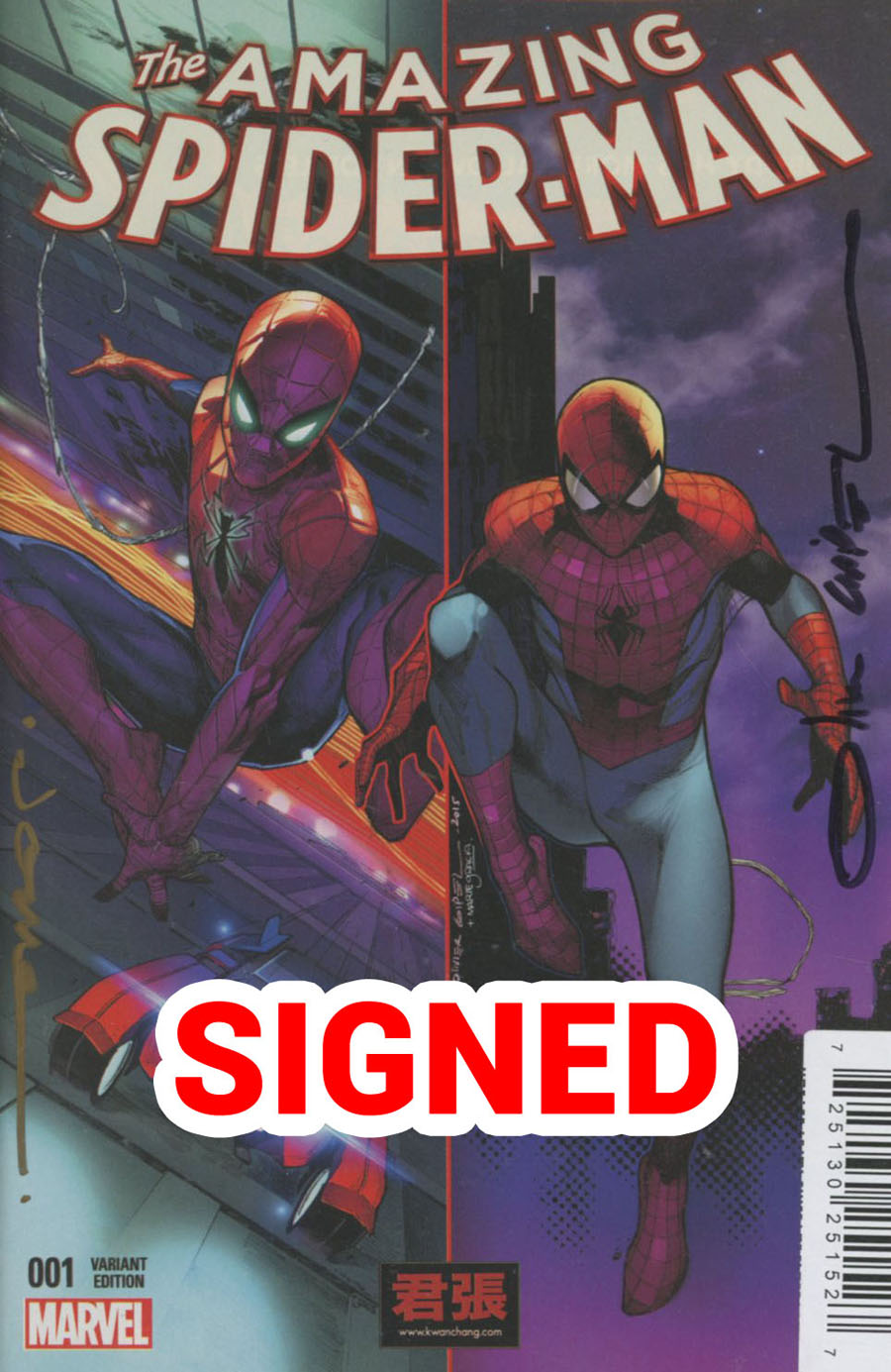 Amazing Spider-Man Vol 4 #1 Cover V DF Kwanchang Exclusive Jerome Opena & Olivier Coipel Variant Cover Signed By Jerome Opena & Olivier Coipel