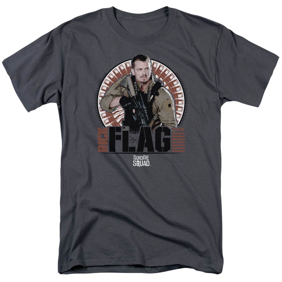 Suicide Squad Movie Rick Flagg Bullets S/S Adult 18/1 Mens Charcoal T-Shirt Large