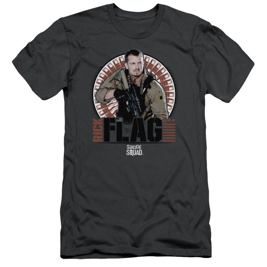 Suicide Squad Movie Rick Flagg Bullets S/S Adult 30/1 Mens Charcoal T-Shirt Large