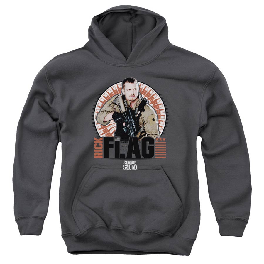 Suicide Squad Movie Rick Flagg Bullets Youth Pull Over Charcoal Hoodie Medium