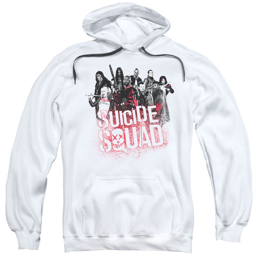 Suicide Squad Movie Squad Splatter Adult Pull Over White Hoodie XXX-Large