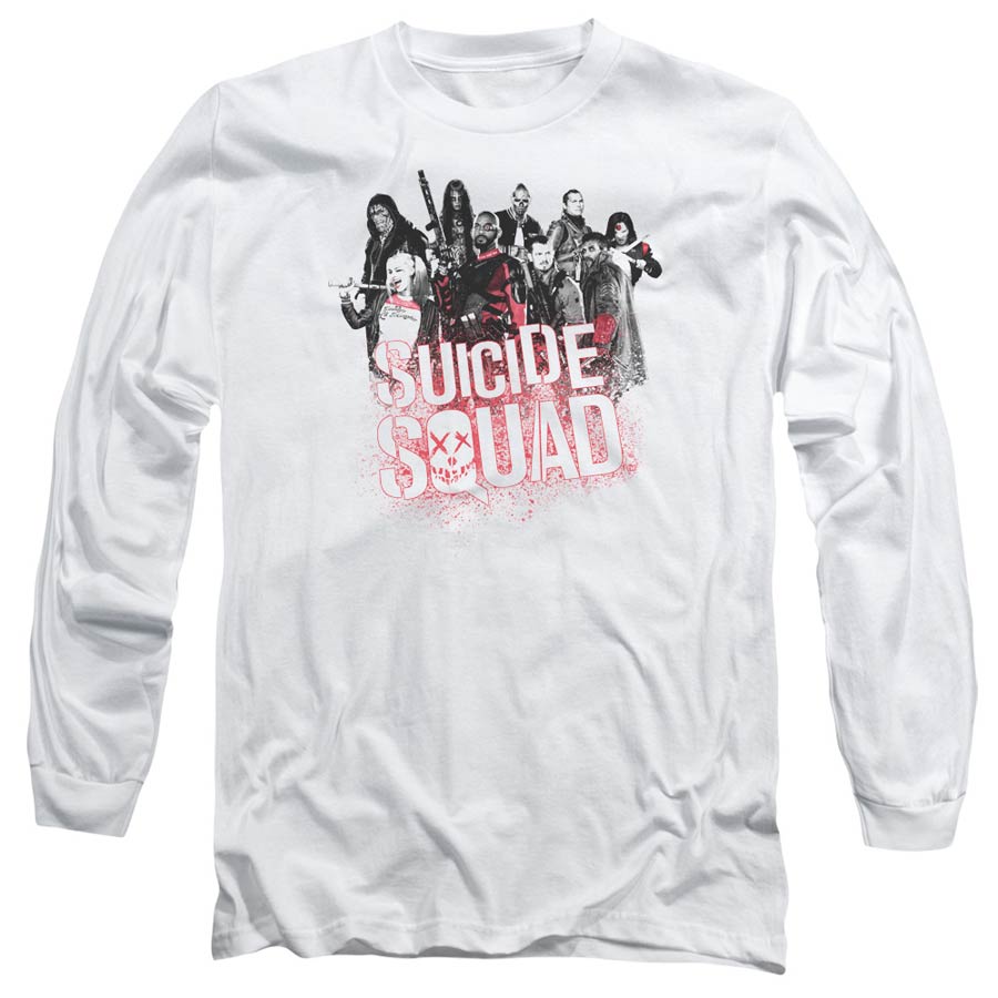 Suicide Squad Movie Squad Splatter Mens White Long Sleeve Shirt Medium