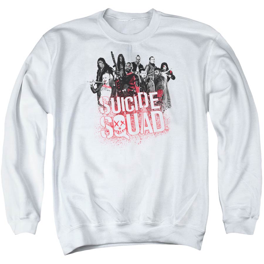 Suicide Squad Movie Squad Splatter Mens Crew White Sweatshirt Small