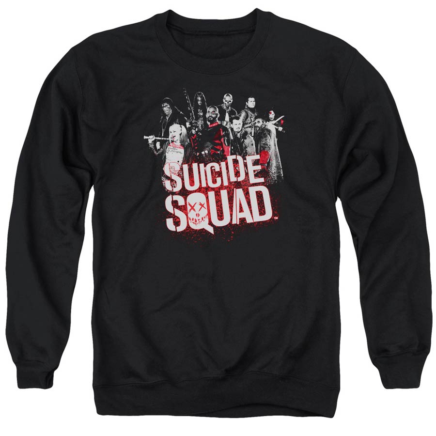 Suicide Squad Movie Squad Splatter Mens Black Crew Neck Sweatshirt Large