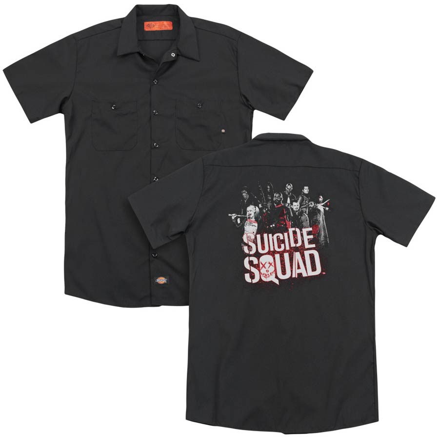 Suicide Squad Movie Squad Splatter (Back Print) Mens Black Work Shirt Large