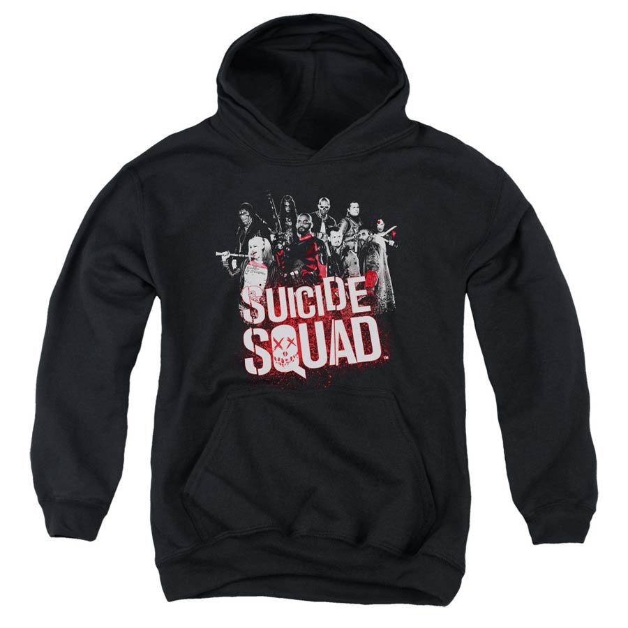 Suicide Squad Movie Squad Splatter Youth Black Pull Over Hoodie Medium