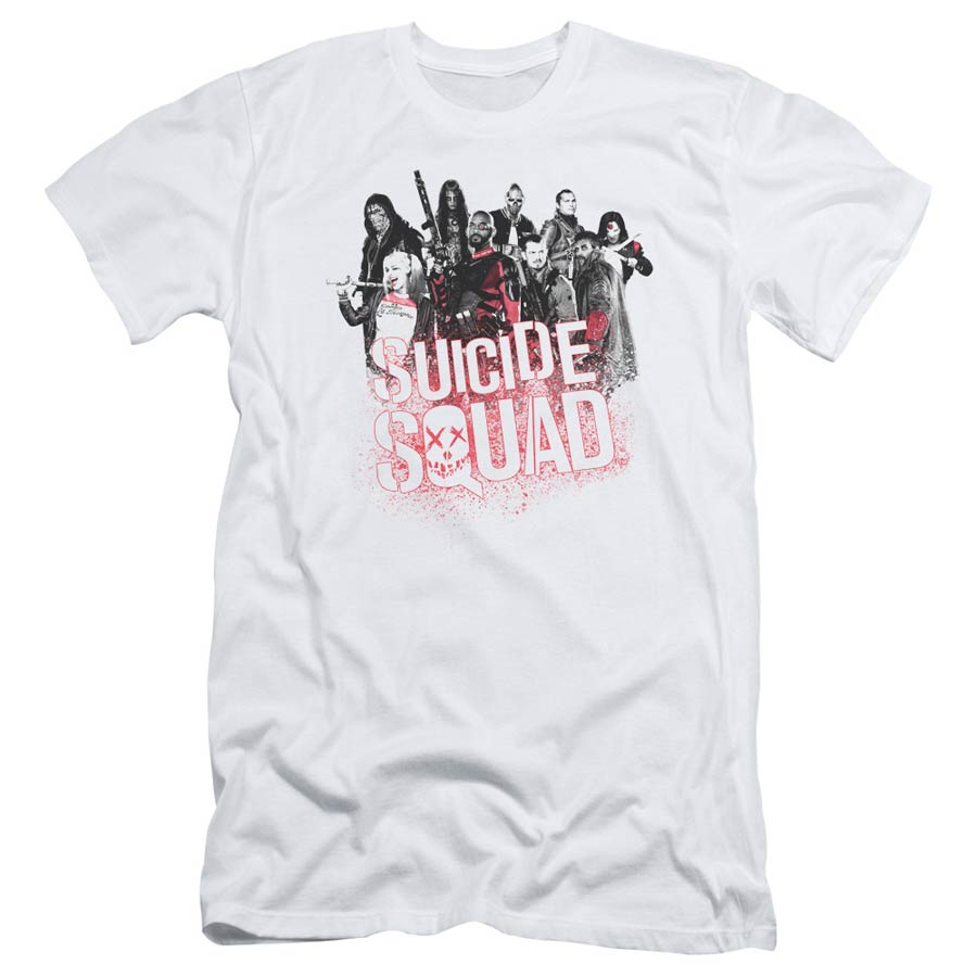 Suicide Squad Movie Squad Splatter S/S Adult 30/1 Mens White T-Shirt Large