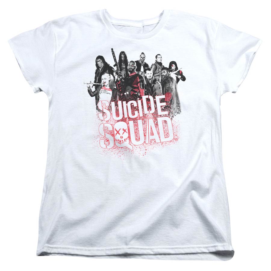 Suicide Squad Movie Squad Splatter Womens White T-Shirt Large