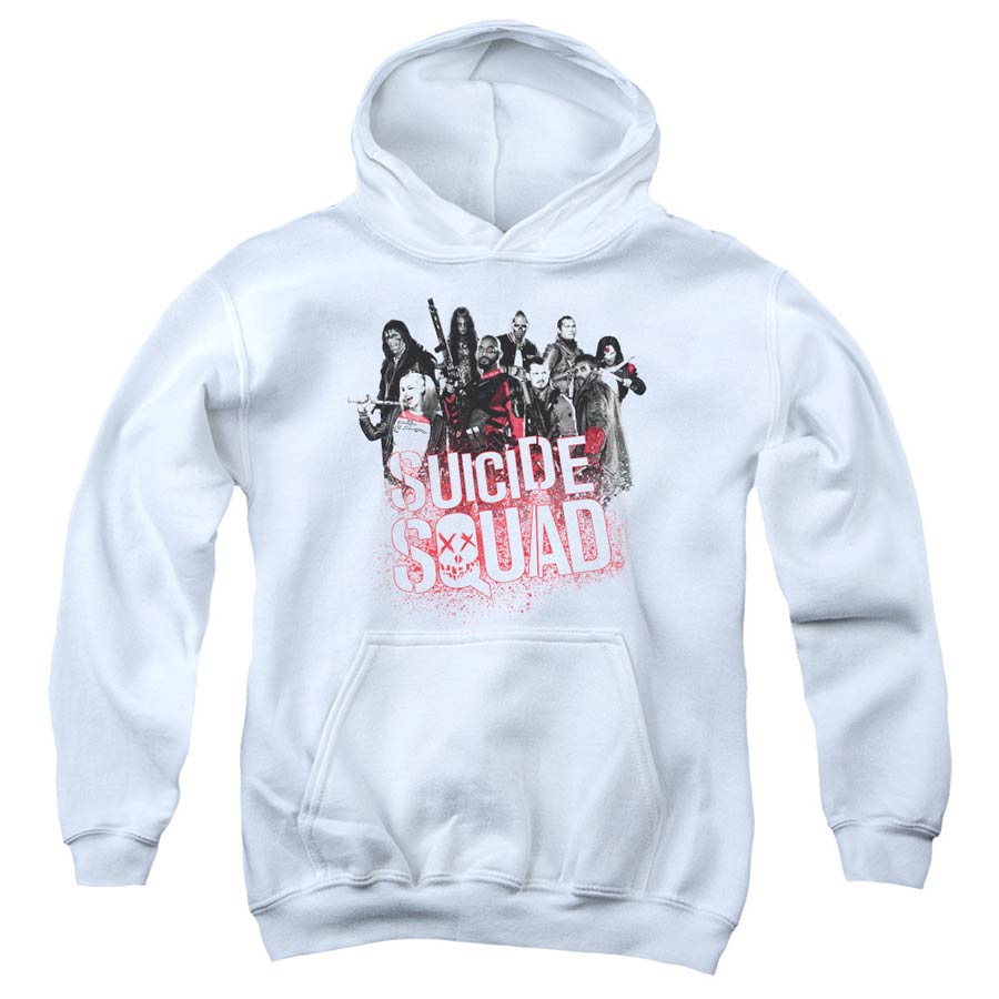 Suicide Squad Movie Squad Splatter Youth White Pull Over Hoodie X-Large