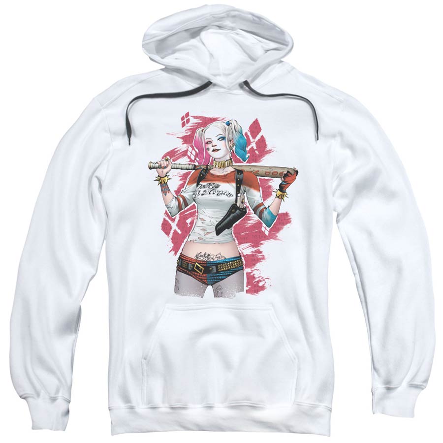 Suicide Squad Movie Drawn Bat Mens White Pull Over Hoodie Large
