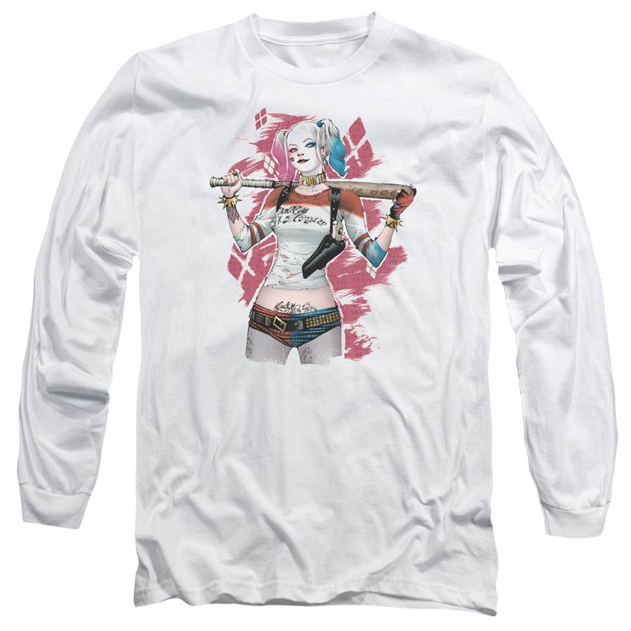 Suicide Squad Movie Drawn Bat Mens White Long Sleeve Shirt X-Large