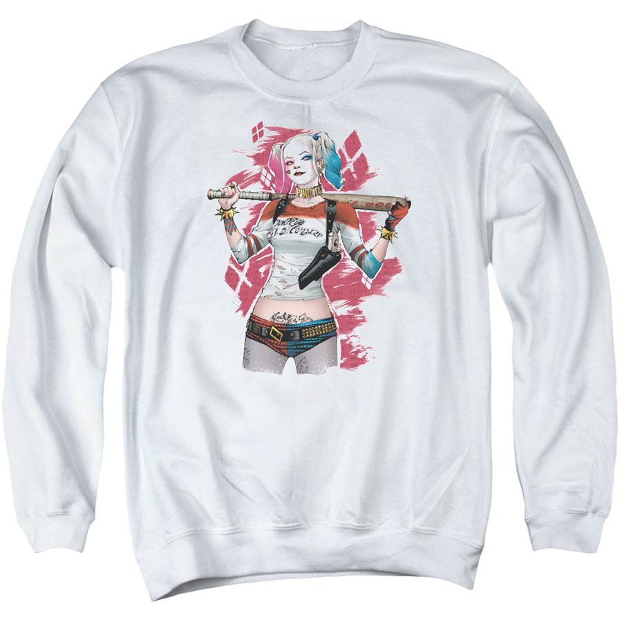 Suicide Squad Movie Drawn Bat Mens White Crew Neck Sweatshirt X-Large