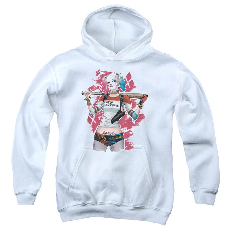 Suicide Squad Movie Drawn Bat Youth White Pull Over Hoodie Large