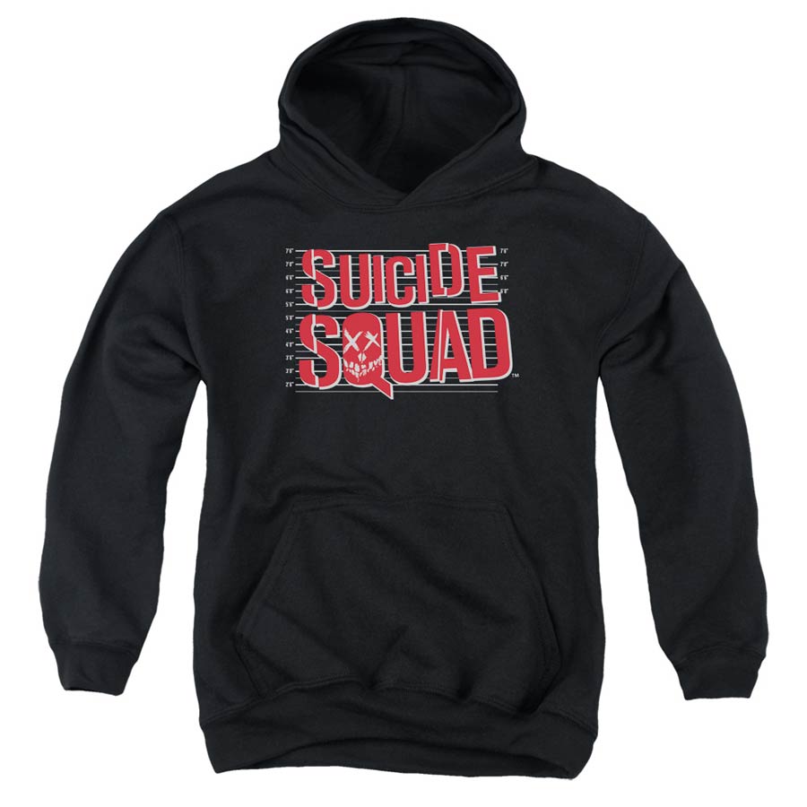 Suicide Squad Movie Lineup Logo Youth Black Pull Over Hoodie Large