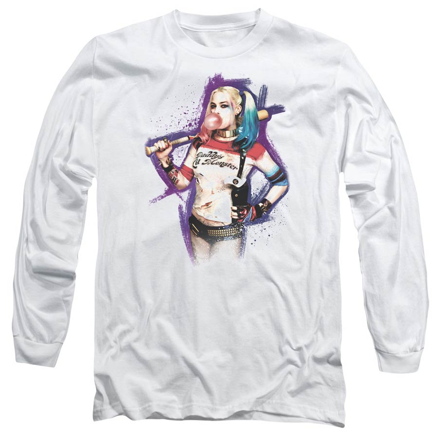 Suicide Squad Movie Bubble Mens White Long Sleeve Shirt Large