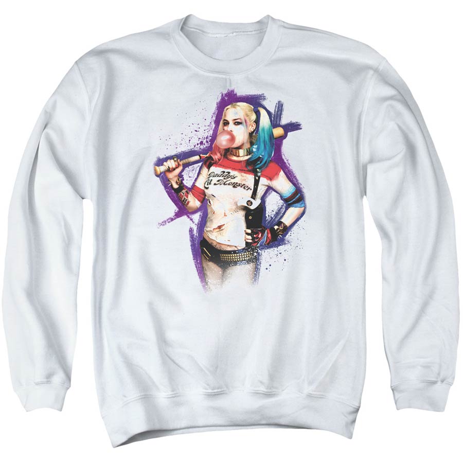 Suicide Squad Movie Bubble Mens White Crew Neck Sweatshirt Small