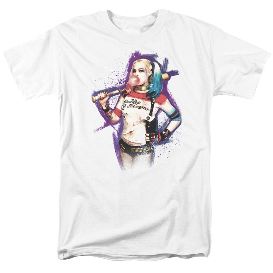 Suicide Squad Movie Bubble S/S Adult 18/1 Mens White T-Shirt Large