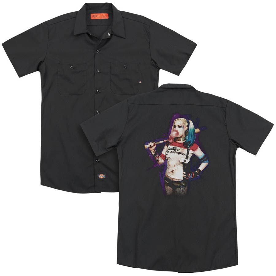 Suicide Squad Movie Bubble (Back Print) Mens Black Work Shirt X-Large