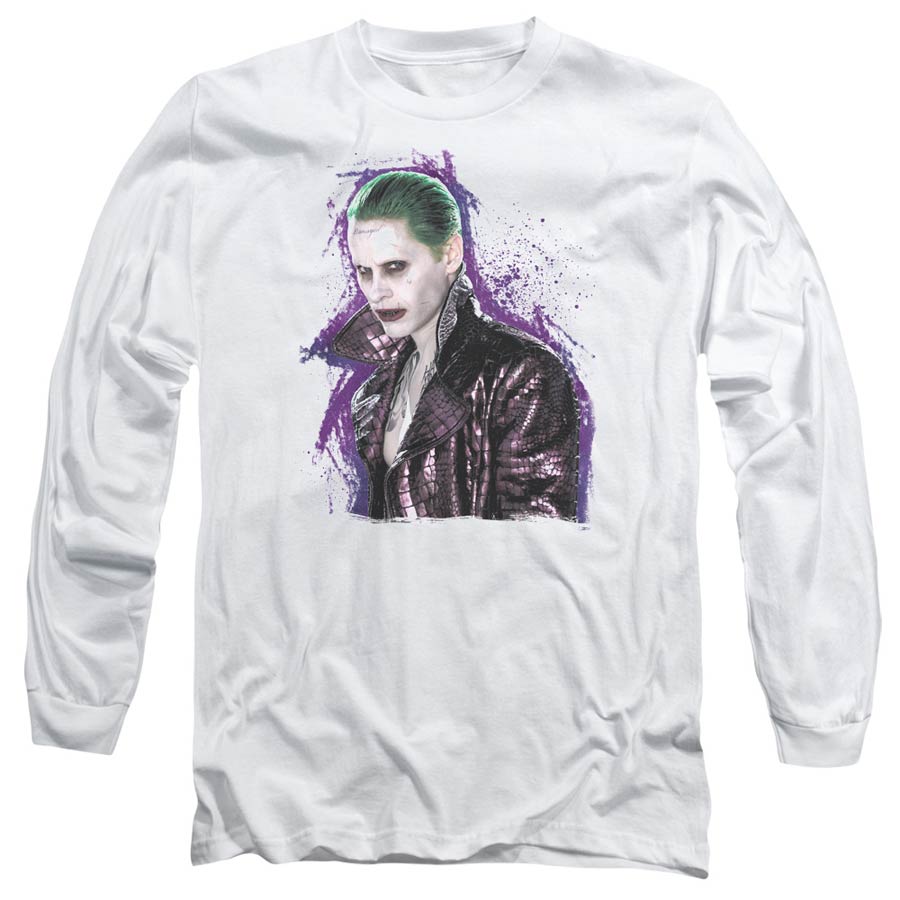 Suicide Squad Movie Joker Stare Mens White Long Sleeve Shirt Large
