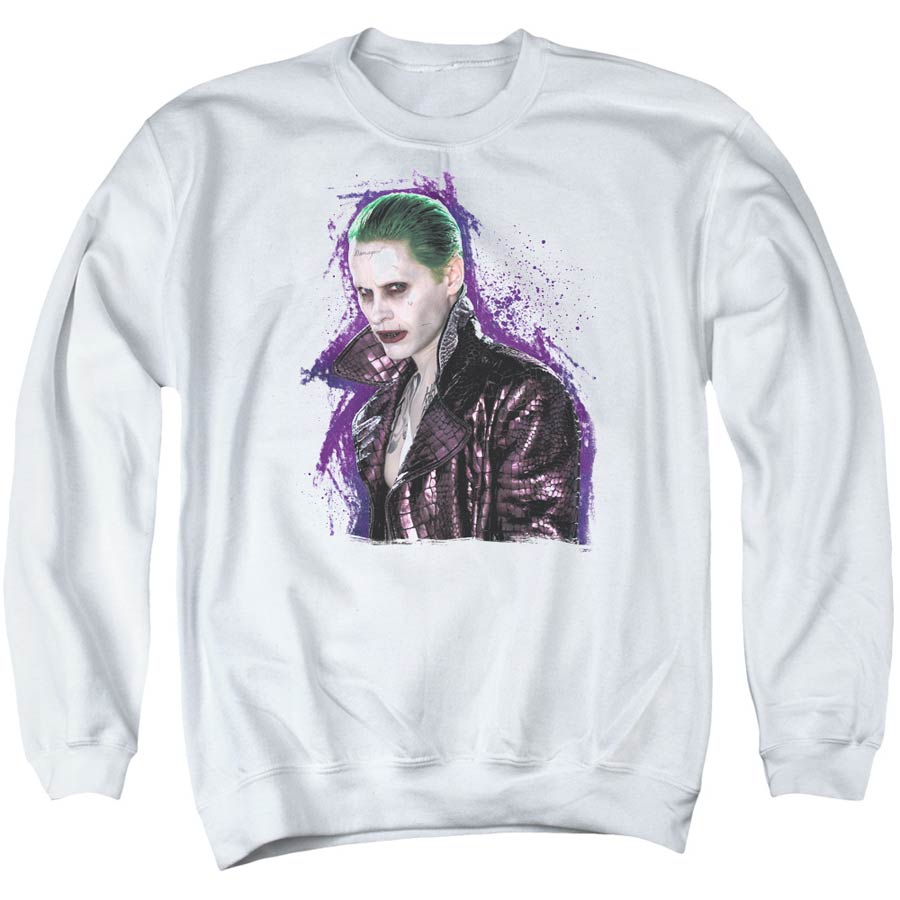 Suicide Squad Movie Joker Stare Mens White Crew Neck Sweatshirt Large