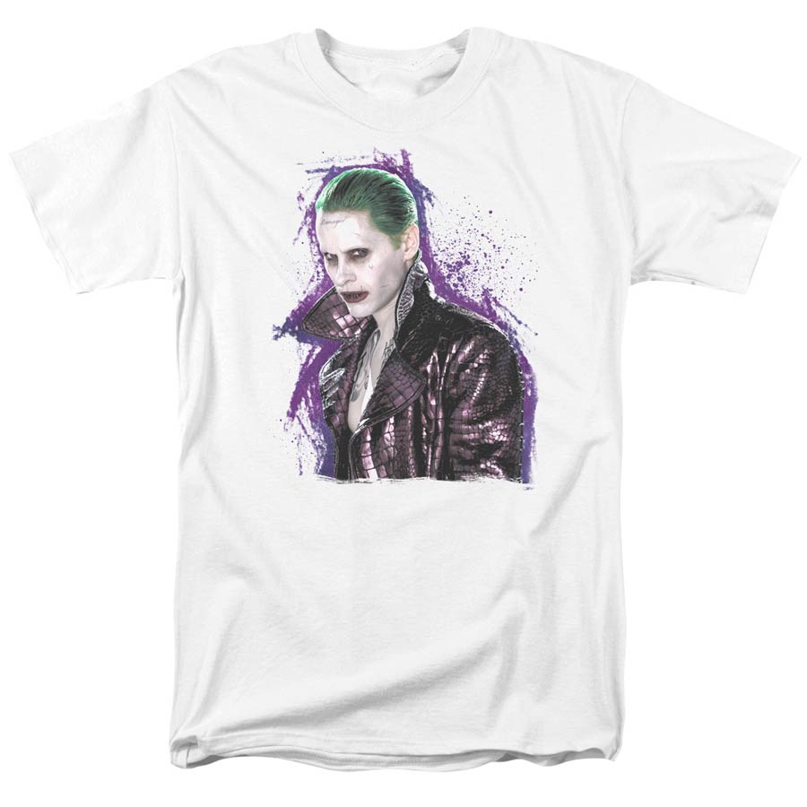 Suicide Squad Movie Joker Stare S/S Adult 18/1 Mens White T-Shirt Large