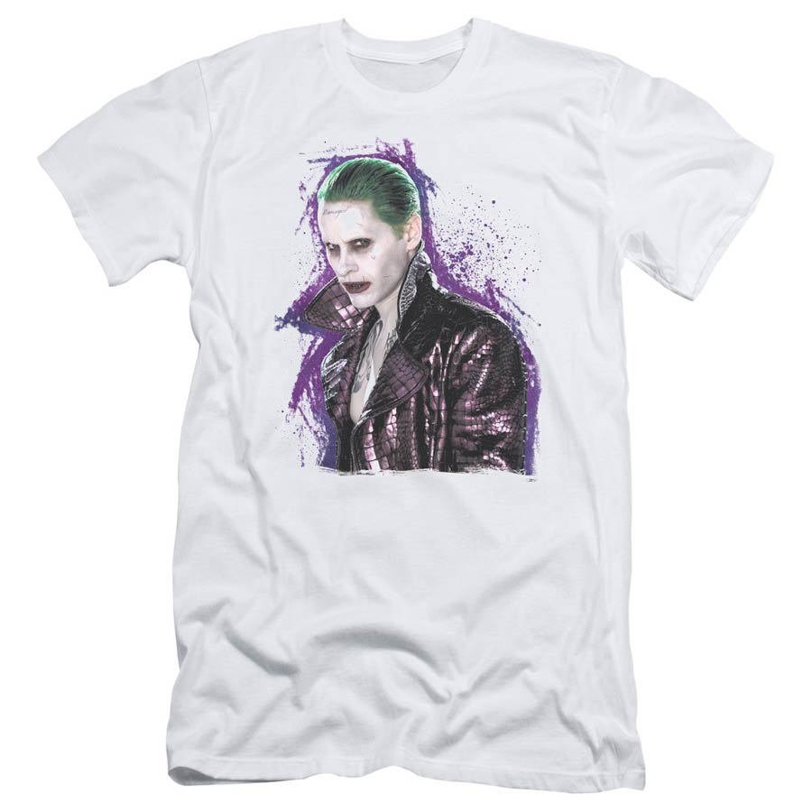 Suicide Squad Movie Joker Stare S/S Adult 30/1 Mens White T-Shirt Large